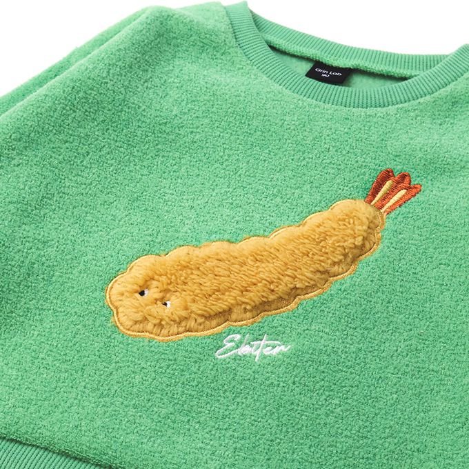 日本 ZOOLAND - 食物刺繡裏起毛長袖上衣-鯛魚燒-灰藍