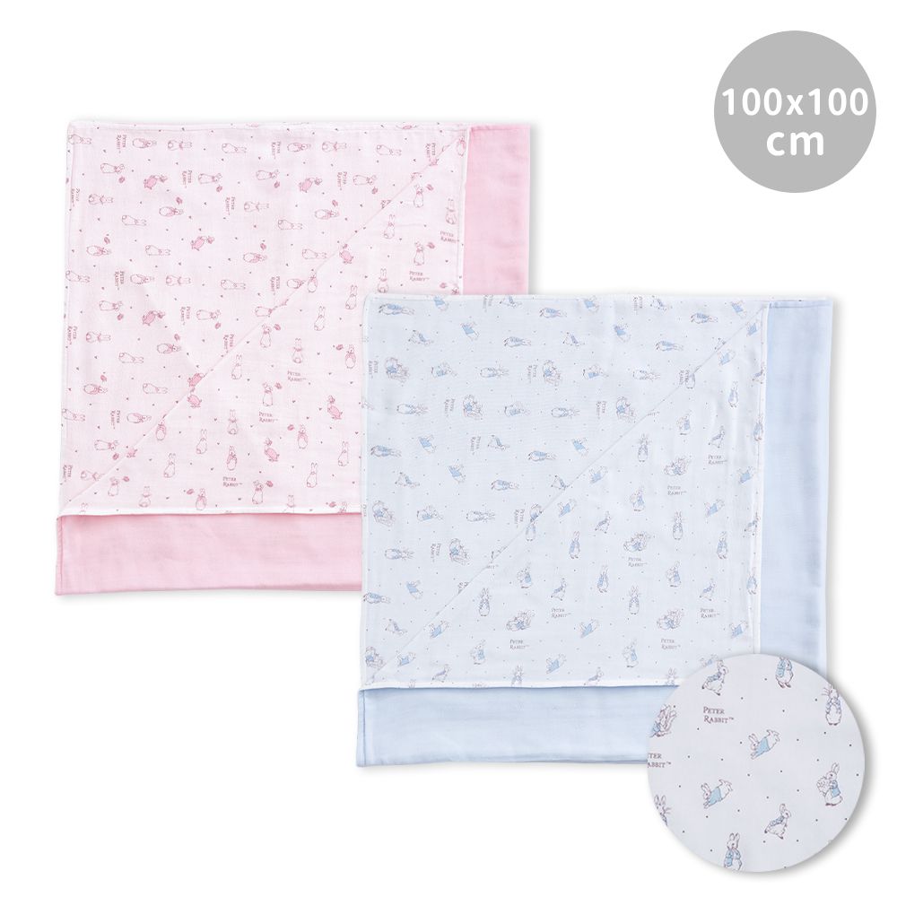 比得兔紗布大浴巾 100x100cm(純棉紗布 手帕 拍嗝巾 澡巾 寶寶蓋被)-淡粉色
