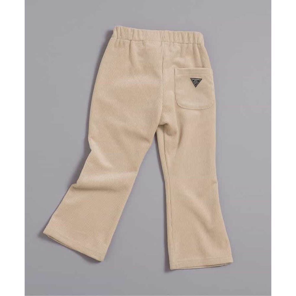 季節感舒適絨面微喇叭長褲-米白