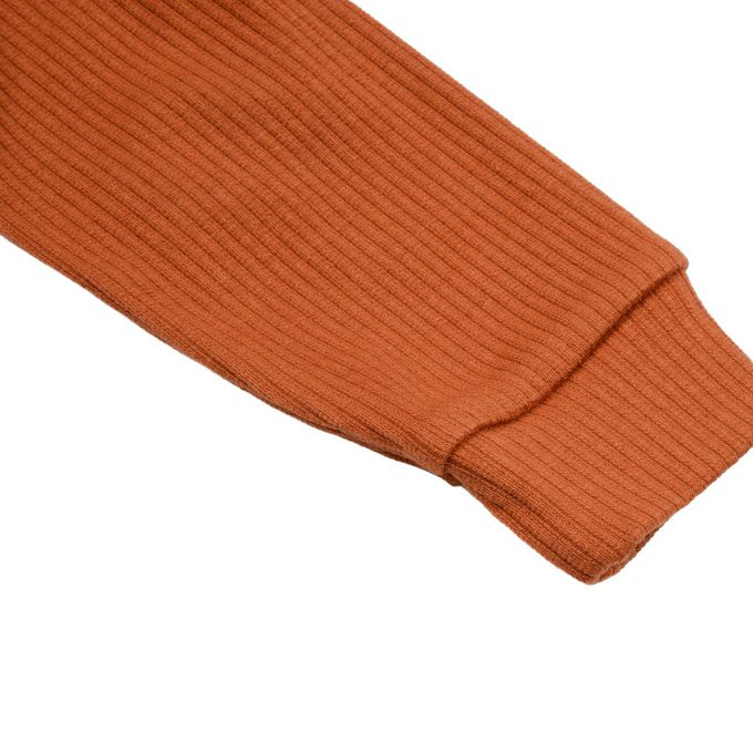 韓國 FORK CHIPS - 金屬裝飾直坑條翻領長袖上衣-磚紅