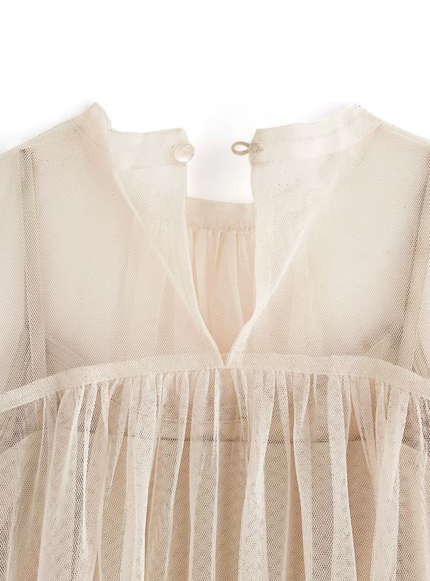 日本 GRL - 夢幻透膚落肩泡泡袖上衣(附內搭)-米杏 (F)