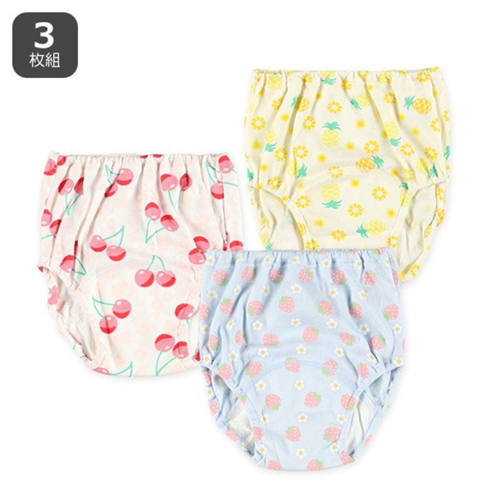 三層密縫式學習褲(3件組)-櫻桃/鳳梨/草莓-粉藍黃