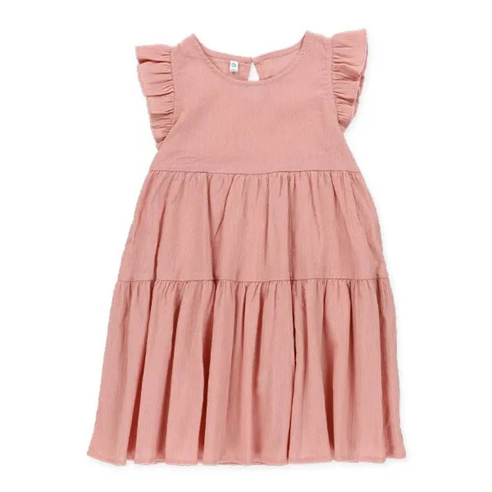 層次感法式荷葉袖洋裝-粉紅