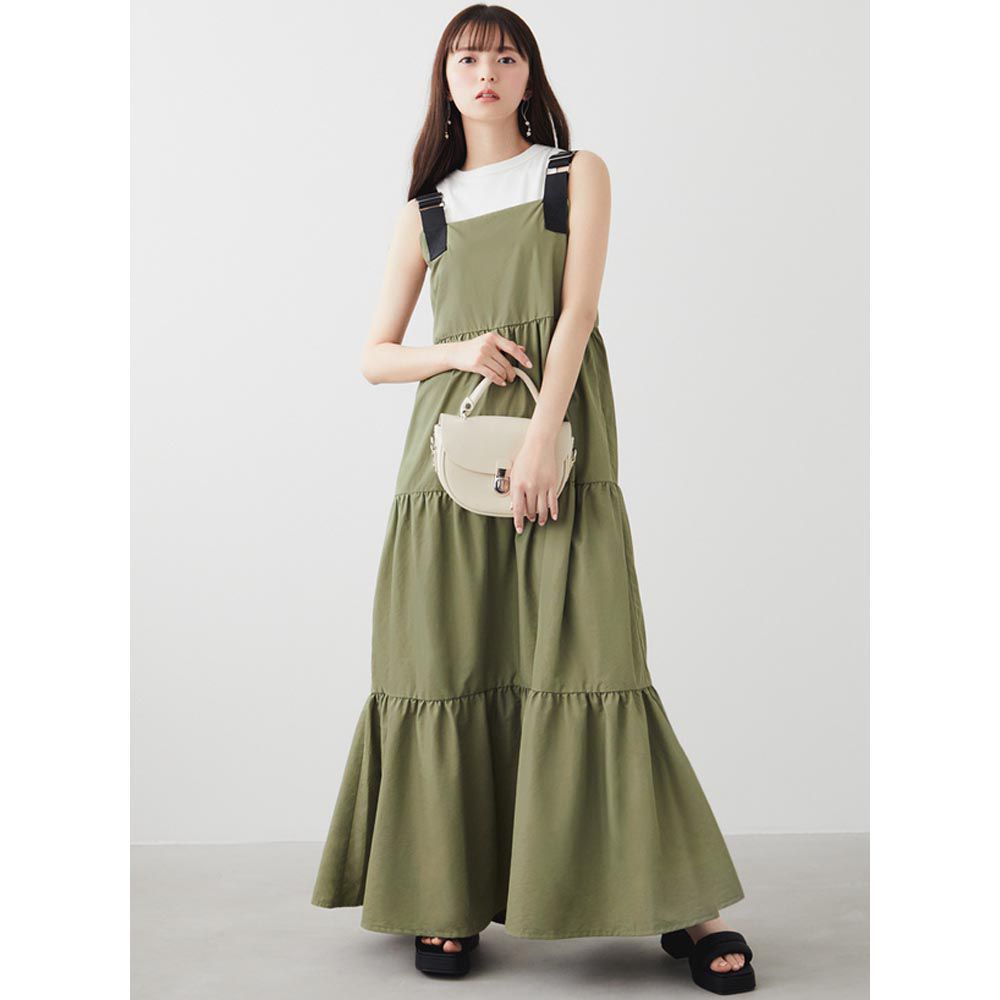 日本 GRL - 酷甜感層次吊帶工裝洋裝-軍綠 (F)