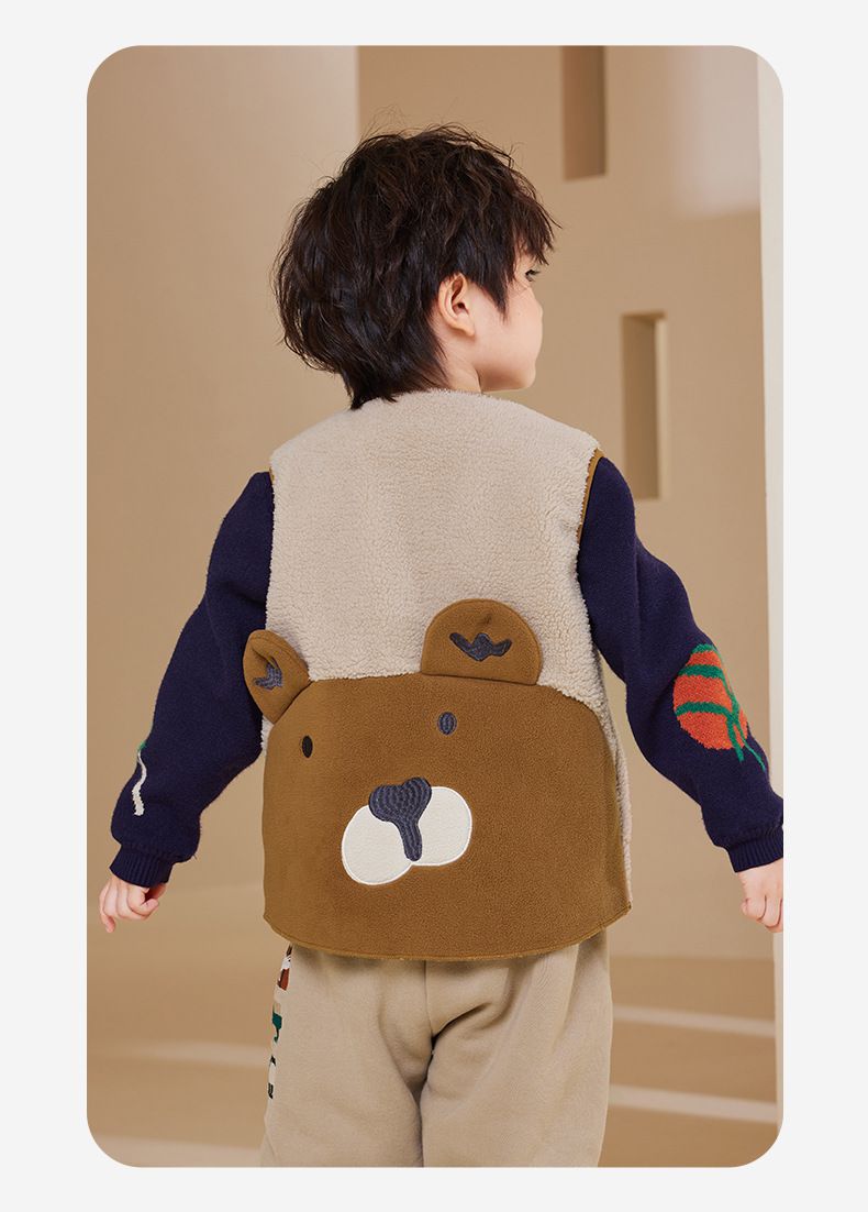 搖粒絨保暖兒童背心-恐龍-綠色