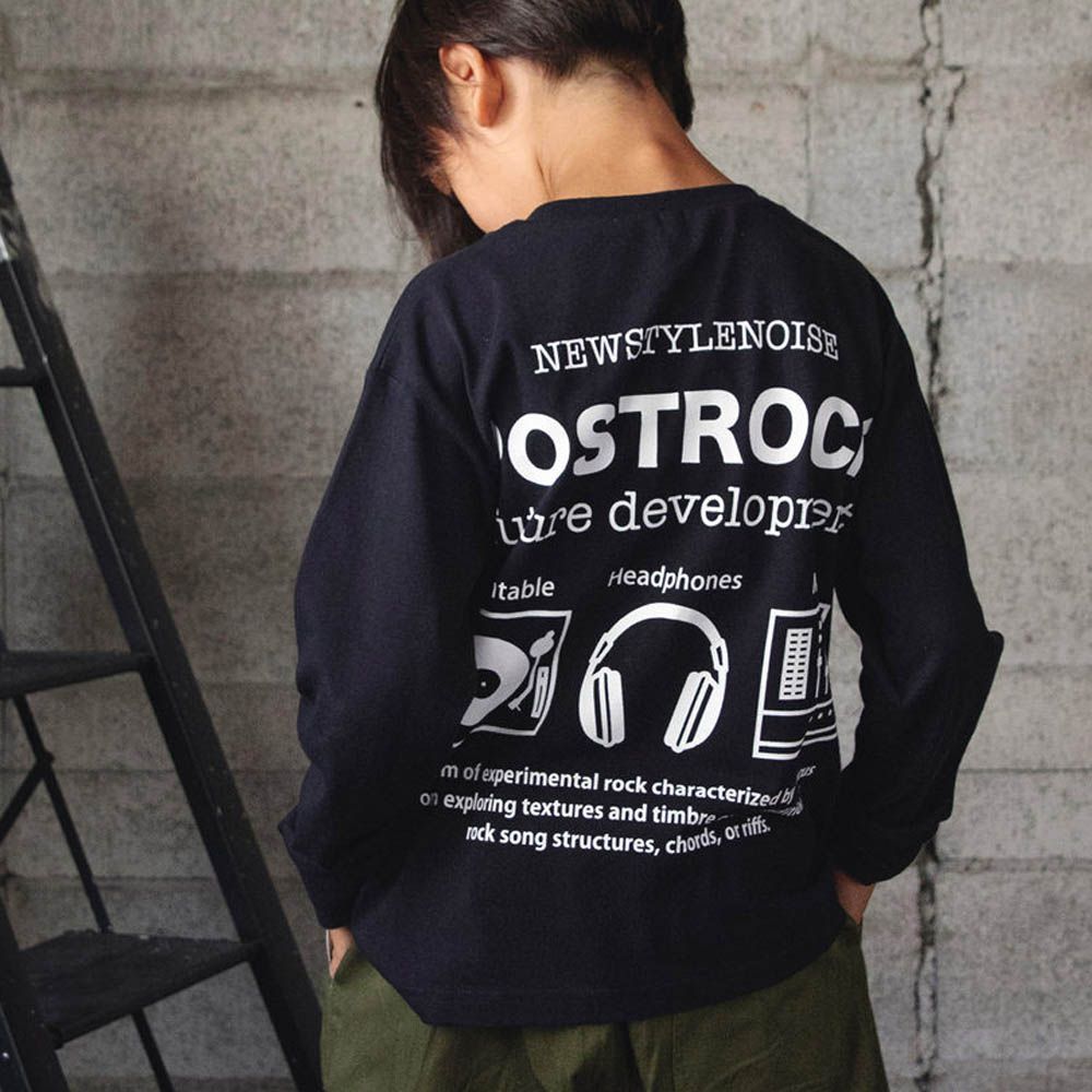 100%棉 街頭印花長袖上衣-POSTROCK-黑