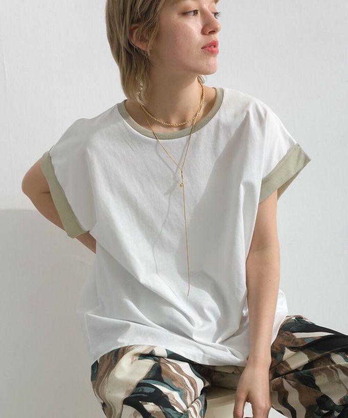 日本 le colis - 光澤滾邊舒適休閒法式袖上衣-卡其棕