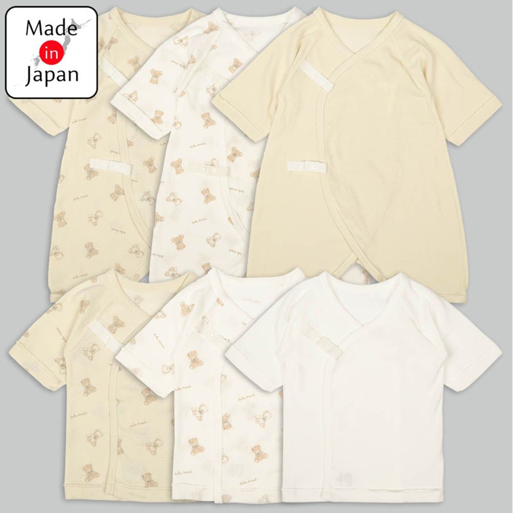 長袖新生兒內衣6件組-小熊-淺卡其色 (50~60cm)