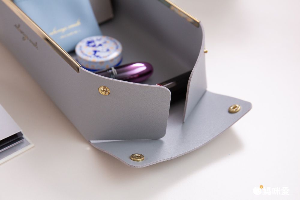 北歐簡約風皮質桌面收納盒-淺口款-灰色