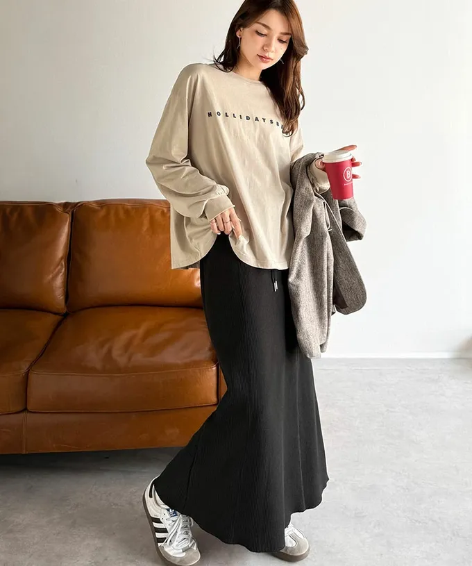 日本 Classical Elf - Java 華夫格舒適厚磅魚尾裙-淺灰