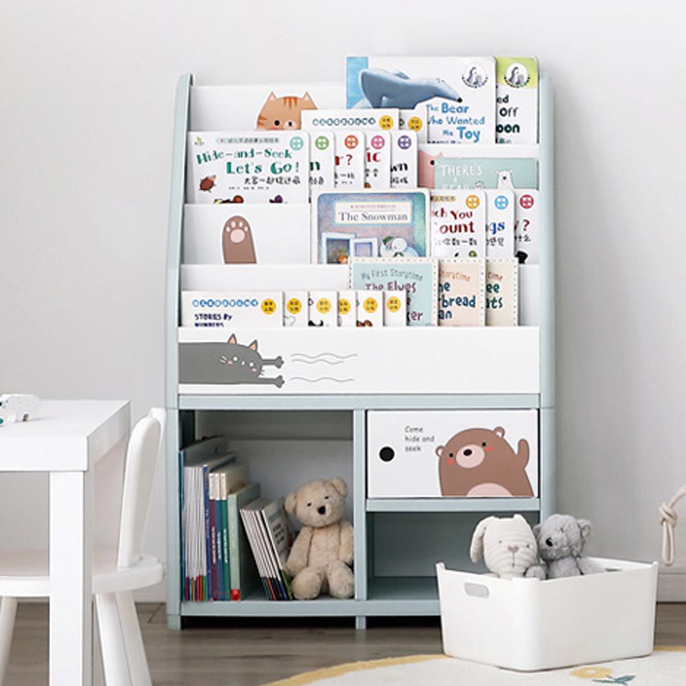 Yeya 也雅 - 萌想樂園兒童玩具繪本分類收納櫃(1大格+2小格+2儲物凳)-DIY-2色可選-躲貓貓
