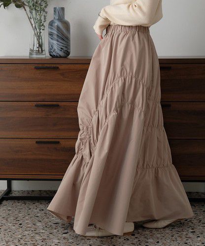 日本 Bou Jeloud - 不規則皺縮設計長裙-橘