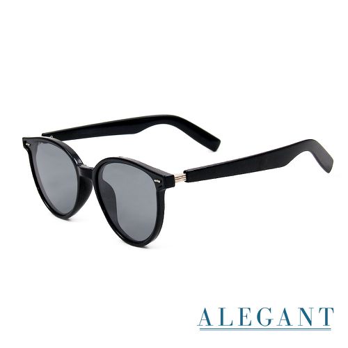 ALEGANT - 豹影黑清新簡練品味設計波士頓圓框輕量TR90寶麗來偏光墨鏡│UV400太陽眼鏡