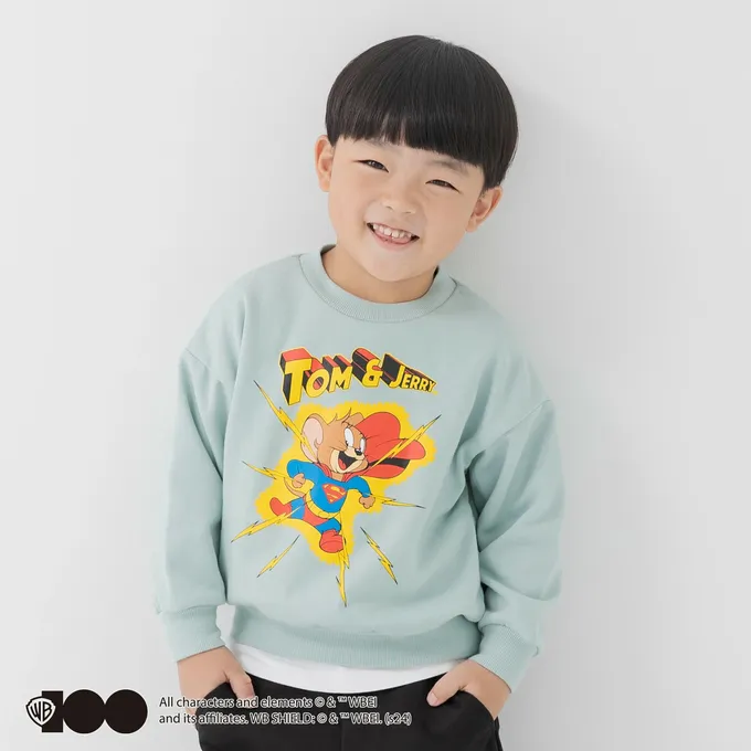 日本 Chil2 - 限定聯名 縮口印花長袖上衣-TOM&JERRY-超人-薄荷綠