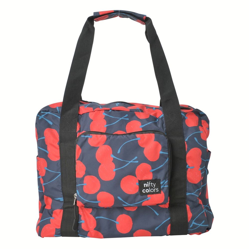 日本 nifty colors - 防潑水輕量多功能旅行袋(可折疊)-甜蜜櫻桃-深藍 (30x39x16cm(18L))