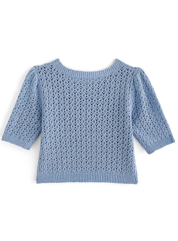 日本 GRL - 清新短版鉤針短袖上衣-冰河藍 (F)