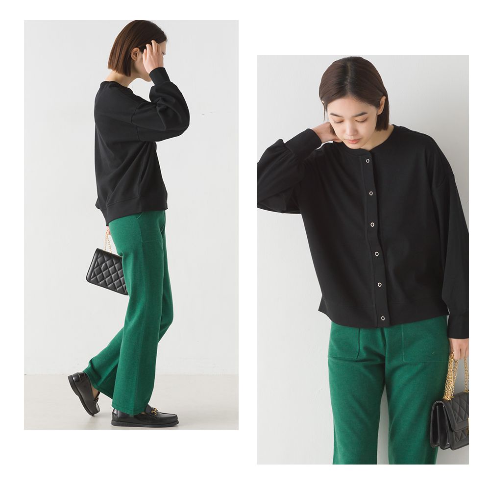 日本 OMNES - 柔美小V領澎澎袖薄外套-橄欖綠