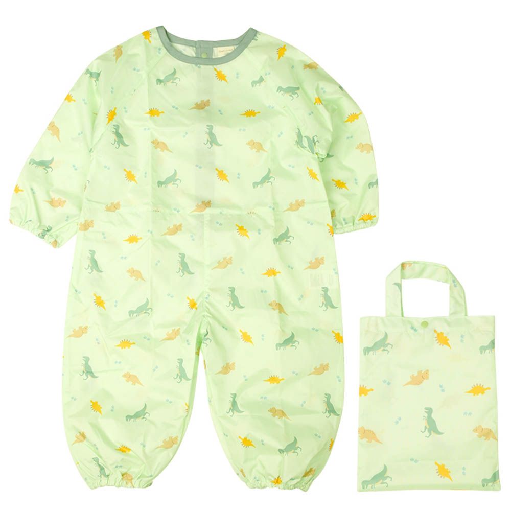 長袖連身防髒衣 防潑水加工-恐龍-淺綠色