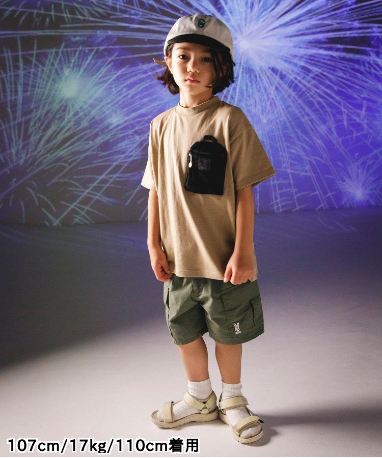 日本 BREEZE - 聯名款 口袋工裝風帥氣4分短褲-撞色-橘藍系