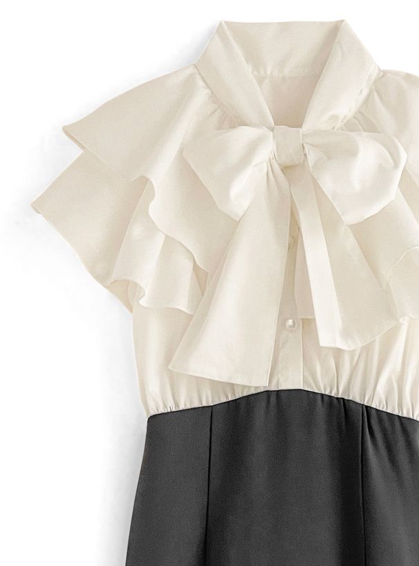 日本 GRL - 華麗蝴蝶結拼接魚尾洋裝-黑x白