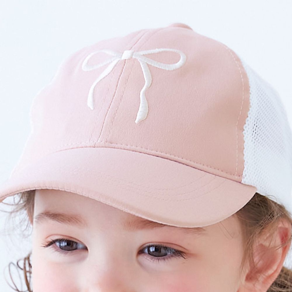 透氣網眼休閒卡車帽(可親子裝)-蝴蝶結-粉紅
