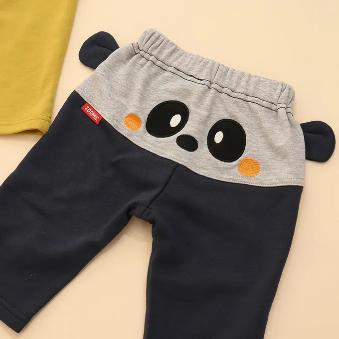 日本 ZOOLAND - 可愛熊耳朵裏毛七分褲-小熊-芥末黃