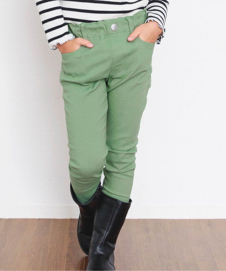 日本 BREEZE - [推薦]定番彈力鬆緊合身長褲-藍綠格紋