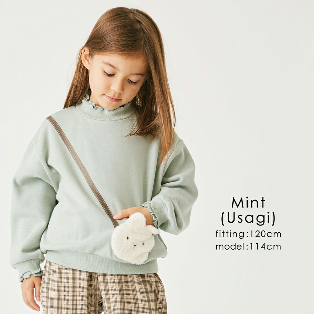 日本 evercloset - 裏起毛木耳領長袖上衣-兔子口袋-粉紅