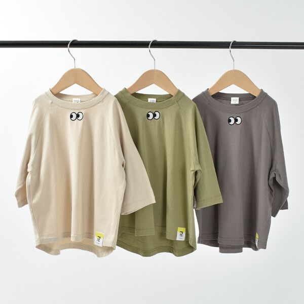 日本 Baby Room - 純棉印花七分袖上衣-眼睛-墨綠