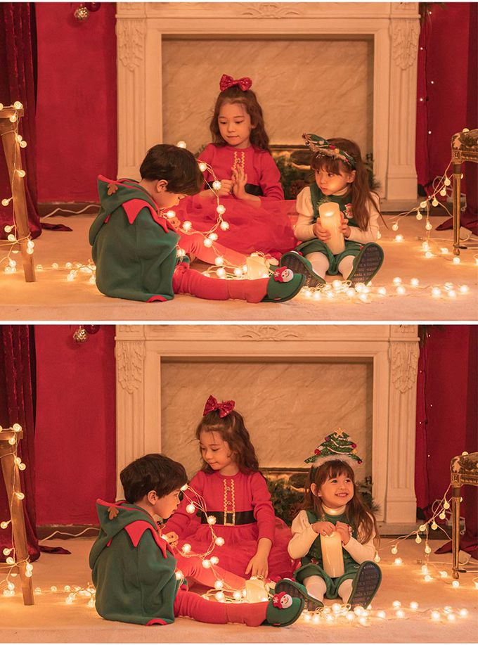 韓國 OZKIZ - (裏起毛,附髮飾)聖誕女孩網紗洋裝