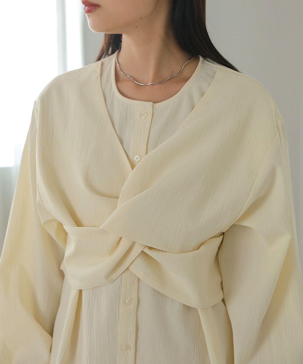 日本 Bab - 時尚扭結設計長袖襯衫-淺綠