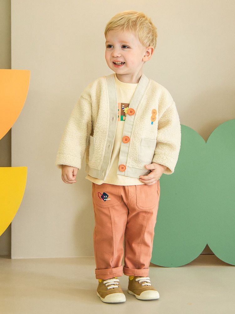 韓國Pimpollo - 小圓臉V領排釦保暖外套-米色