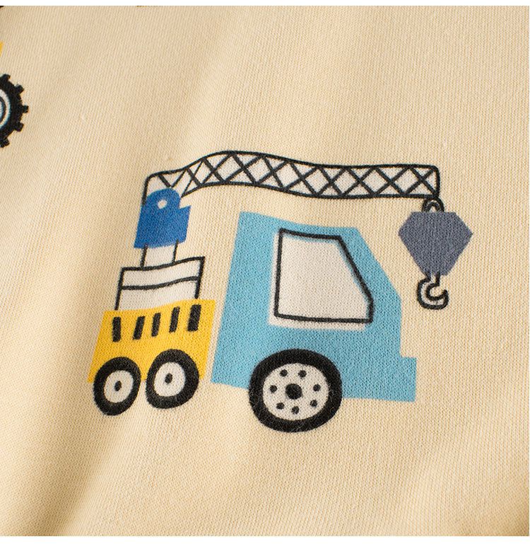 加絨棉質圓領長袖上衣/大學T-工程車車-杏色