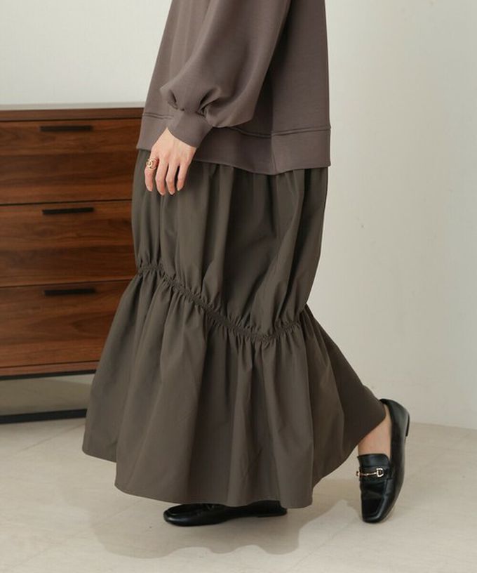 日本 Bab - 柔美造型皺摺拼接長袖洋裝-淺杏