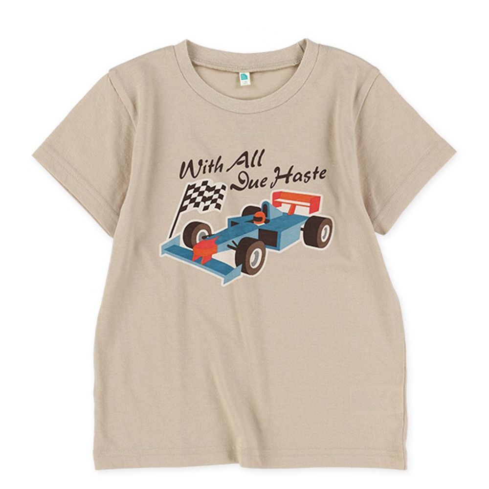 清爽賽車印花短袖上衣-卡其