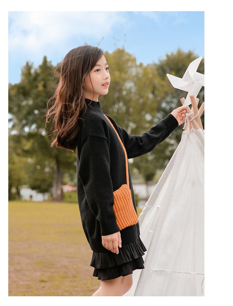 長款拼接針織連身裙-米白