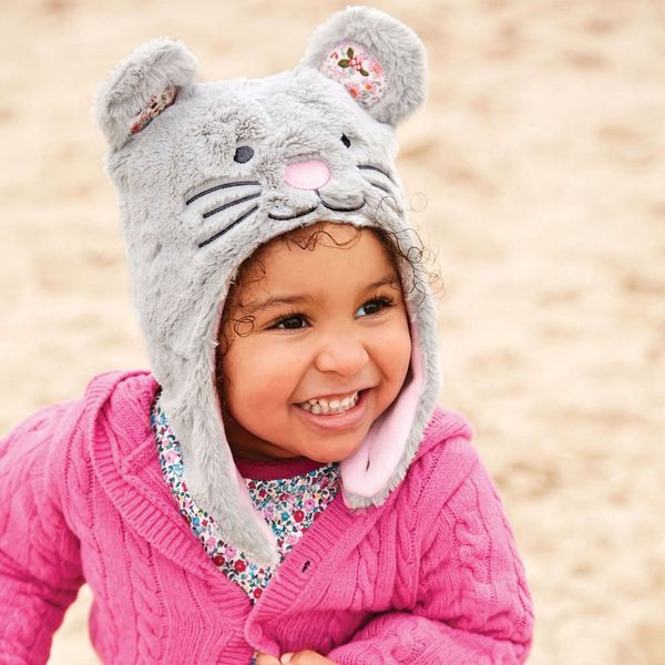 英國 JoJo Maman BeBe - 保暖舒適羊毛帽-灰色老鼠