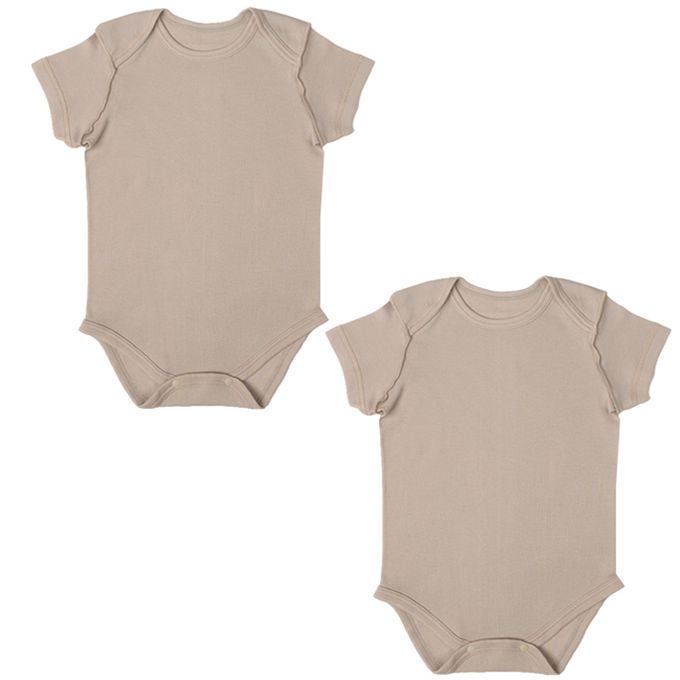 akachan honpo - 短袖有機包屁衣2件組-套頭式-咖啡色