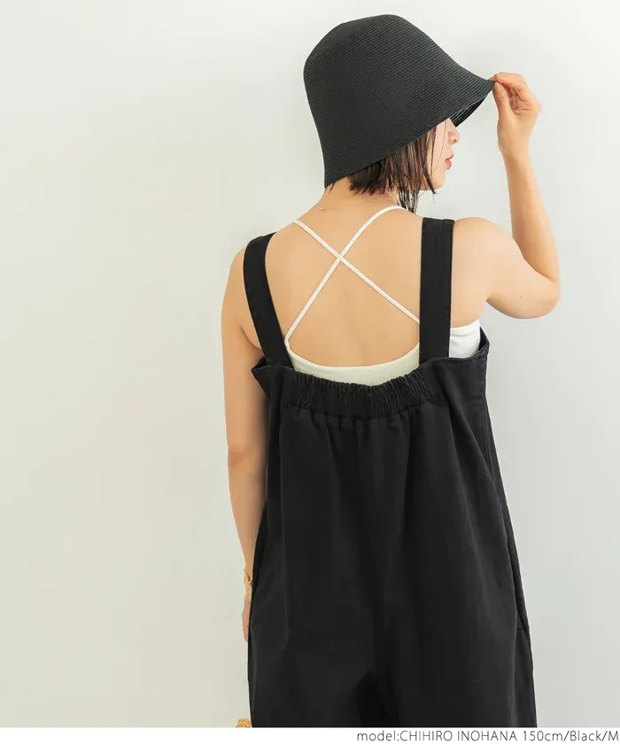 日本 COCA - 棉混厚磅工裝感吊帶褲-黑