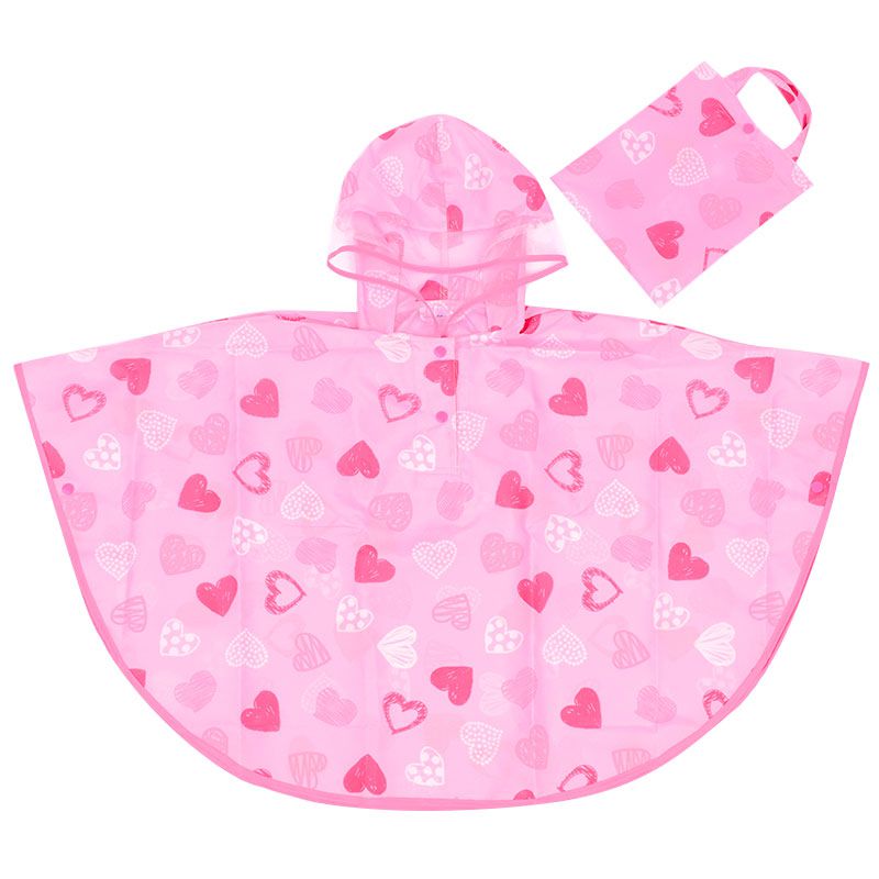 akachan honpo - 短斗篷式雨衣-愛心-粉紅色 (90cm)