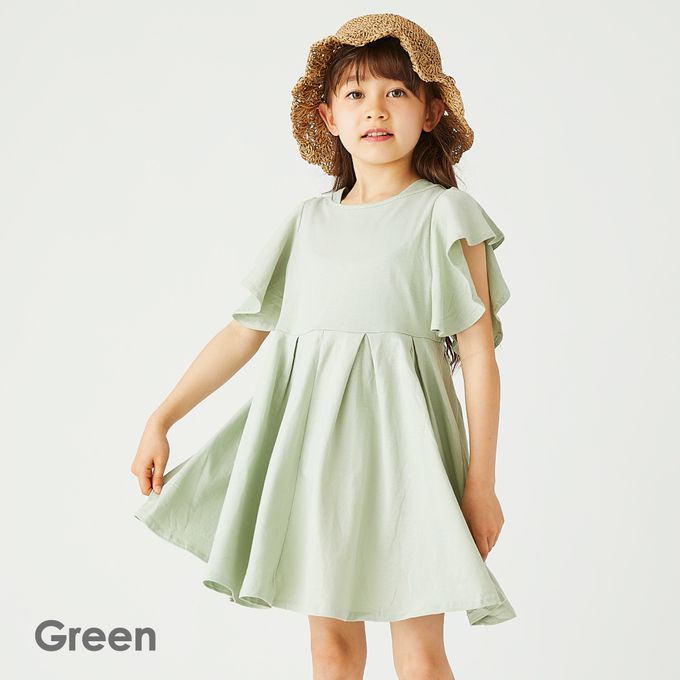 日本 evercloset - 波浪荷葉短袖浪漫洋裝-黑白條紋