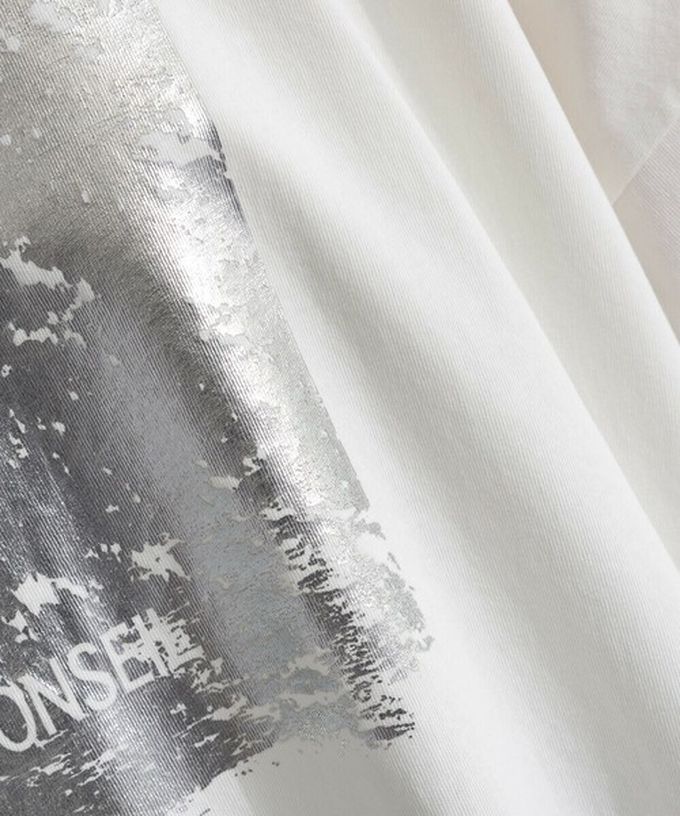 日本 le colis - 接觸冷感 金銀箔方塊印花T恤-白