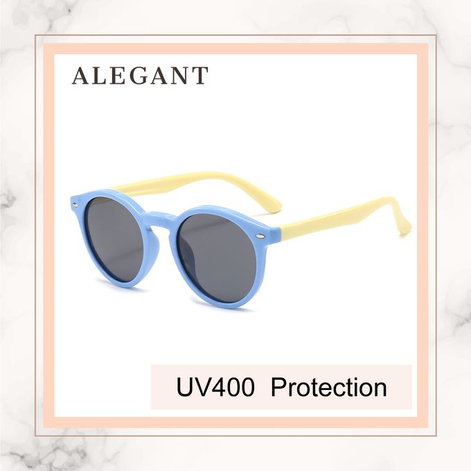 ALEGANT - 奇幻探險小象藍兒童專用輕量矽膠彈性太陽眼鏡/UV400圓框偏光墨鏡