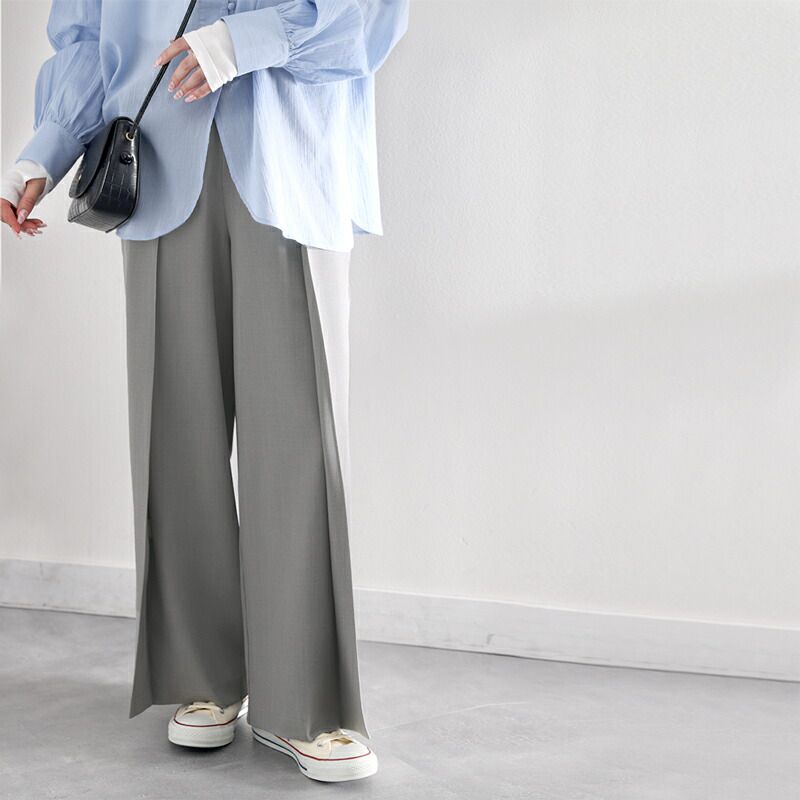 日本 Classical Elf - 修身垂墜感打褶寬褲-咖啡