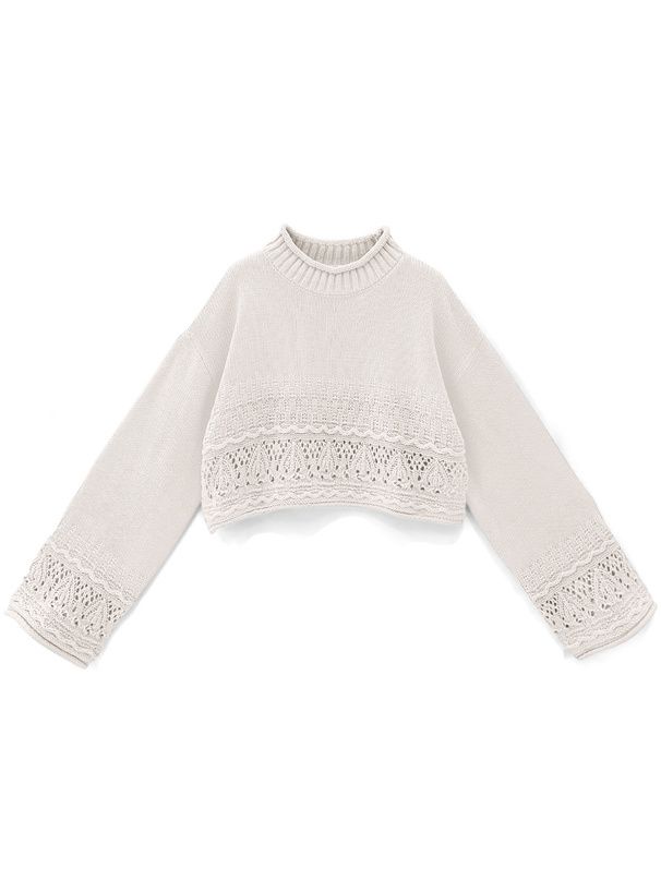 日本 GRL - 鉤針拼接落肩針織毛衣-黑 (F)