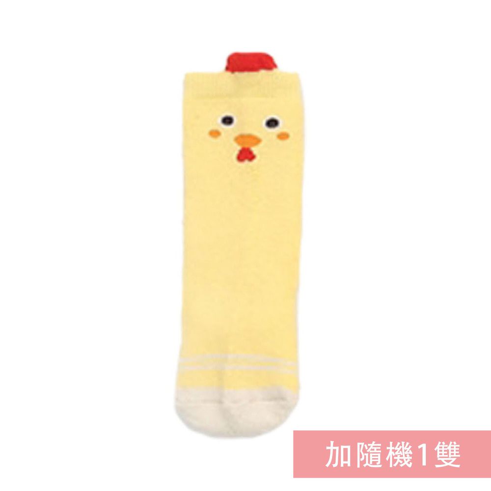 JoyNa - 加厚毛圈寶寶中筒襪-2雙入-黃色小雞+隨機1雙