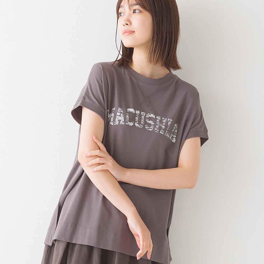 日本 OMNES - 舒適純棉修身印花短袖上衣-MACUSHLA-深灰
