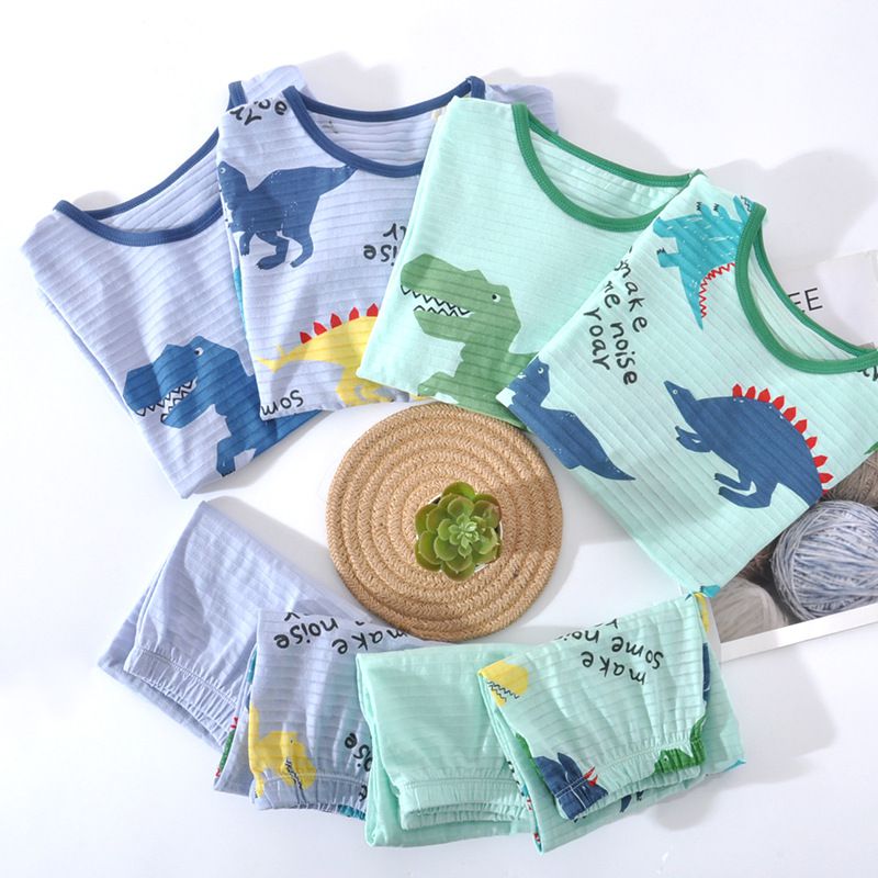 MAMDADKIDS - 竹節棉短袖套裝/家居服-調皮暴龍-綠色