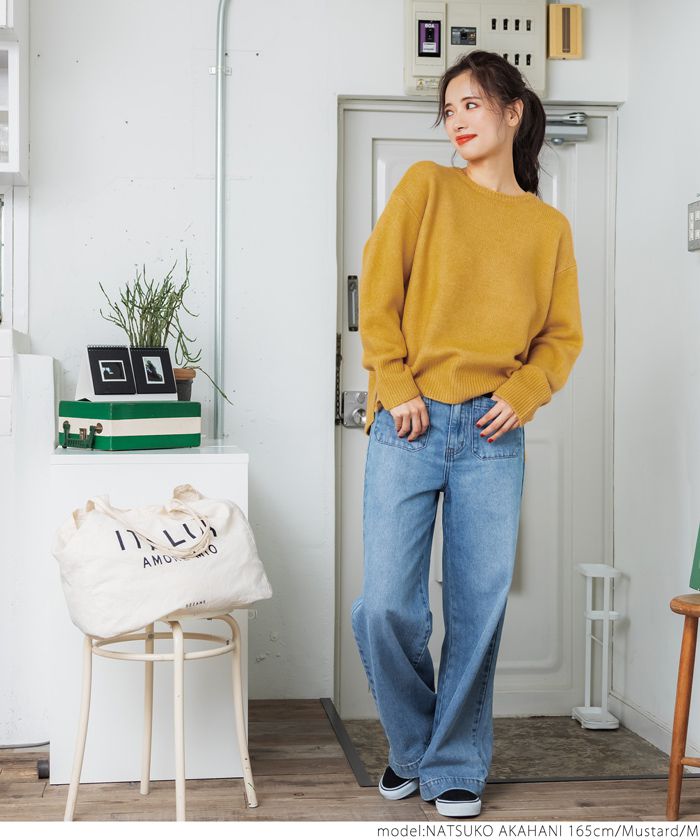 日本 COCA - 柔軟圓領顯瘦針織毛衣-咖啡