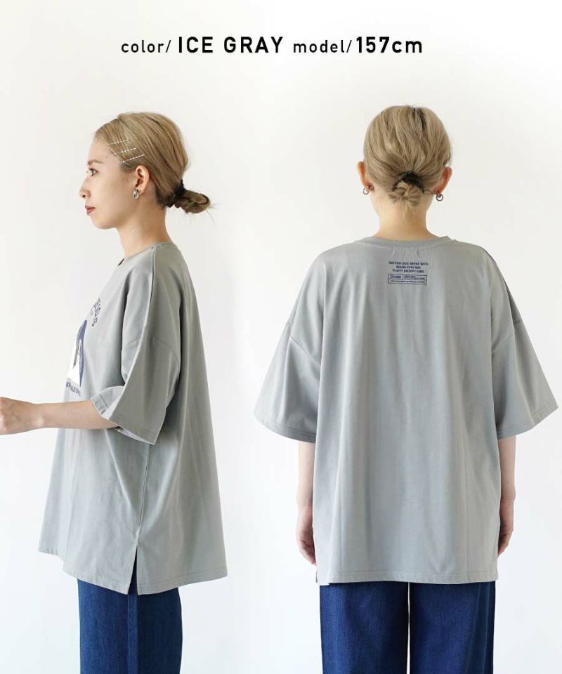 日本 zootie - 棉混落肩狗狗印花短T-白